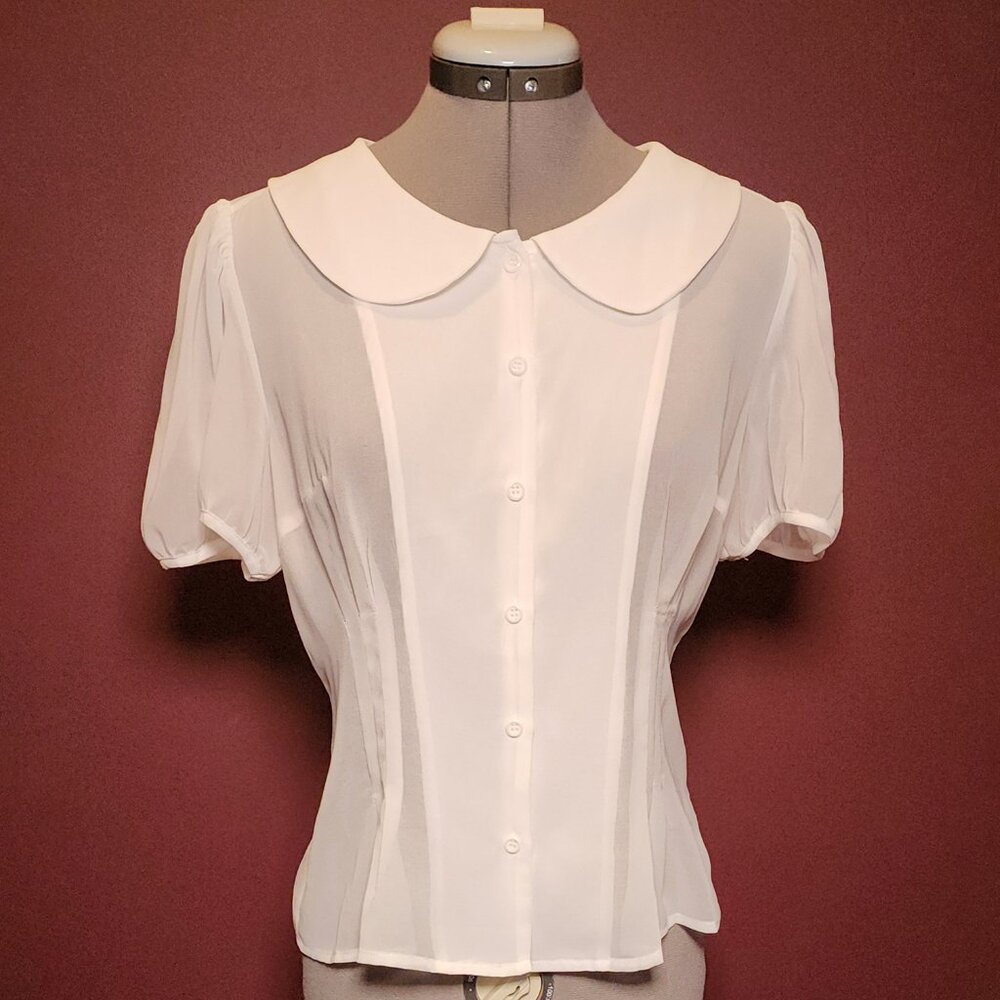White Chiffon Blouse - Peter Pan Collar - Dolls Kill Size L